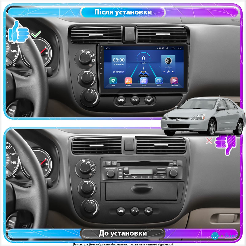 Штатная магнитола Lesko для Honda Civic VII 2000-2003 экран 9" 4/64Gb 4G Wi-Fi GPS Top