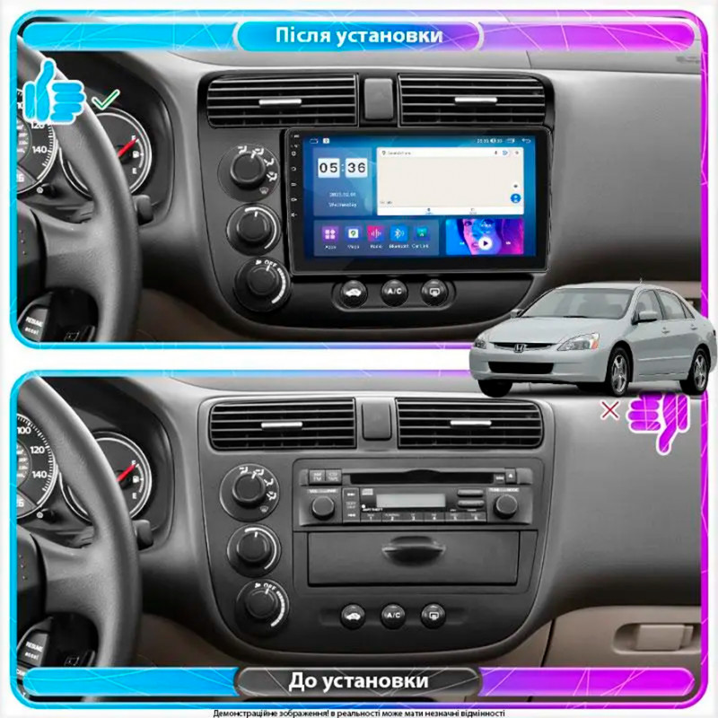 Штатная магнитола Lesko для Honda Civic VII Рестайлинг 2003-2006 экран 9" 4/64Gb CarPlay 4G Wi-Fi GPS Prime