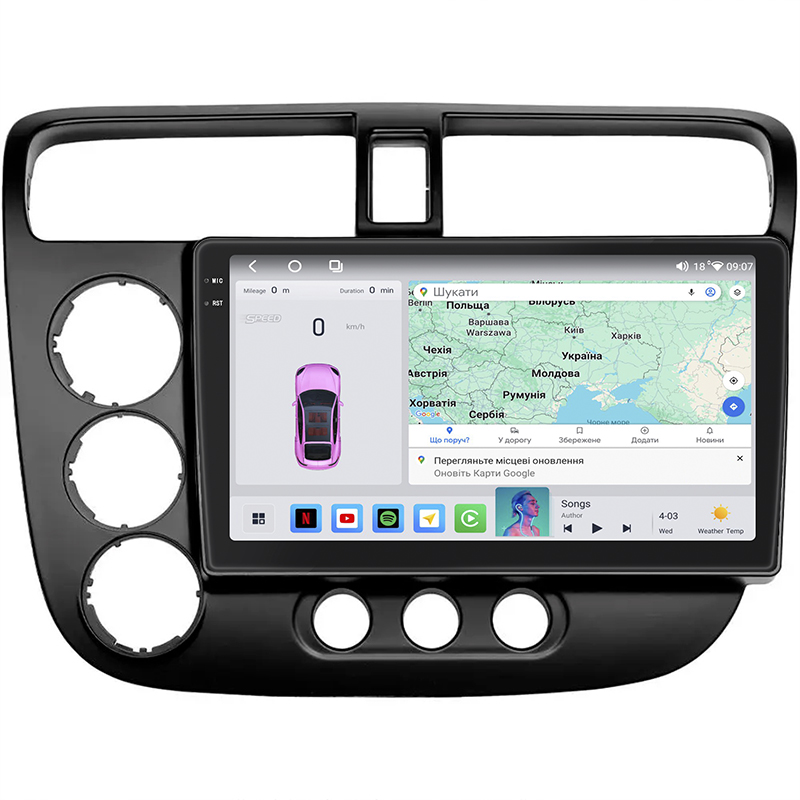 Штатная магнитола Lesko для Honda Civic VII Рестайлинг 2003-2006 экран 9" 4/64 QLED CarPlay 4G Wi-Fi GPS 360 Prime