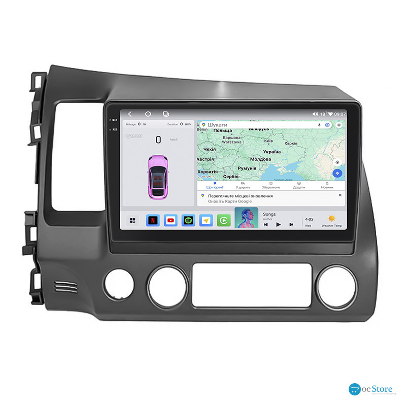 Штатная магнитола Lesko для Honda Civic VIII 2005-2009 экран 10" 4/64 QLED CarPlay 4G Wi-Fi GPS 360 Prime