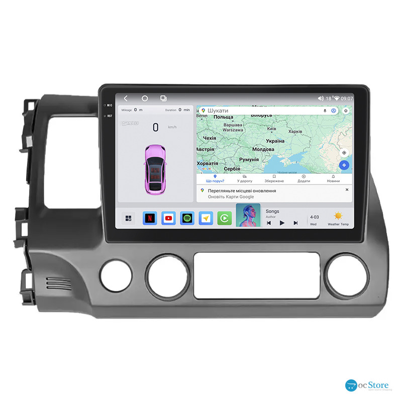 Штатная магнитола Lesko для Honda Civic VIII Рестайлинг 2008-2012 экран 10" 4/64 QLED CarPlay 4G Wi-Fi GPS 360 Prime