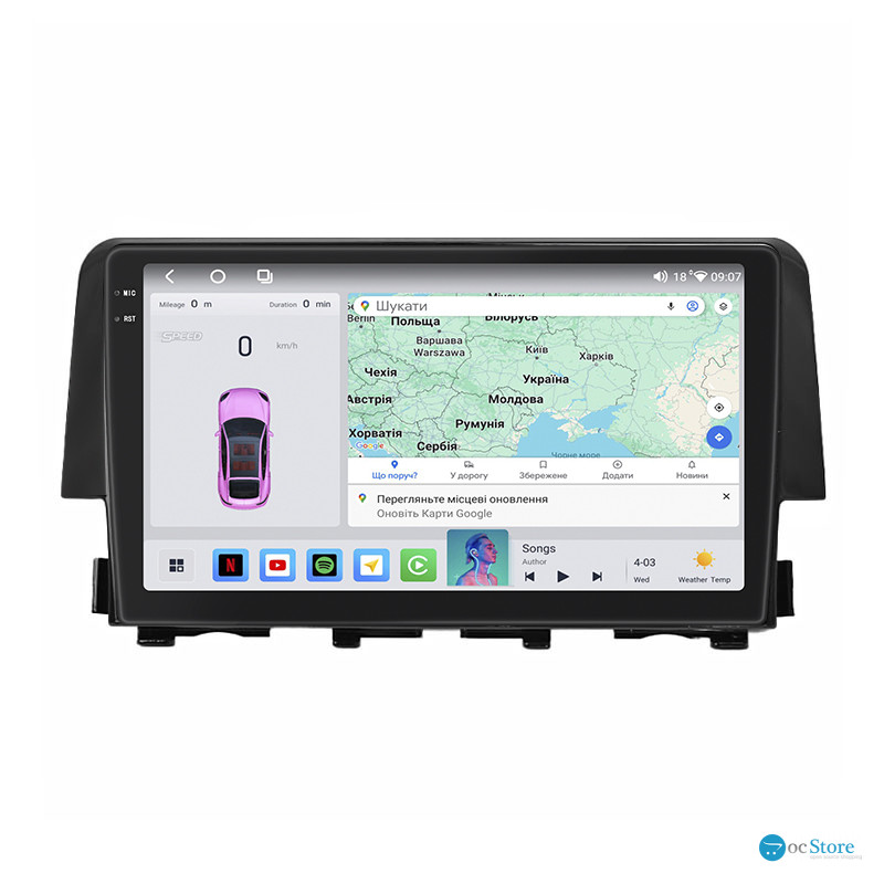 Штатная магнитола Lesko для Honda Civic X 2015-2021 экран 9" 4/64 QLED CarPlay 4G Wi-Fi GPS 360 Prime