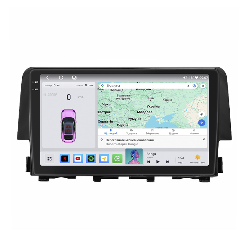 Штатная магнитола Lesko для Honda Civic X 2015-2021 экран 9" 4/64 QLED CarPlay 4G Wi-Fi GPS 360 Prime