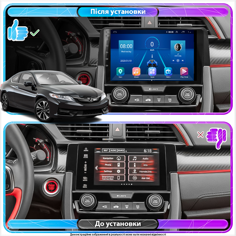 Штатная магнитола Lesko для Honda Civic X 2015-2021 экран 9" 6/128Gb 4G Wi-Fi GPS Top