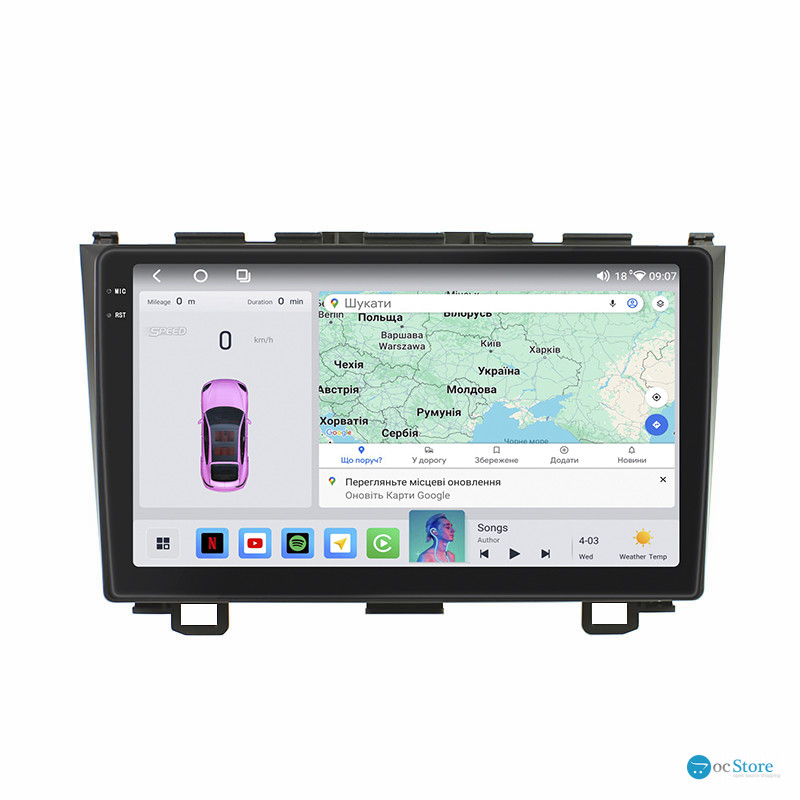 Штатная магнитола Lesko для Honda CR-V III 2006-2009 экран 9" 4/64 QLED CarPlay 4G Wi-Fi GPS 360 Prime
