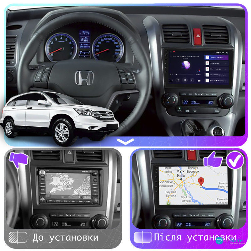 Штатная магнитола Lesko для Honda CR-V III Рестайлинг 2009-2012 экран 9" 4/64Gb CarPlay 4G Wi-Fi GPS Prime