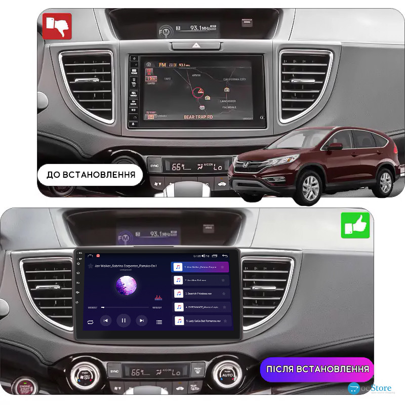 Штатная магнитола Lesko для Honda CR-V IV Рестайлинг 2014-2018 экран 10" 2/32Gb CarPlay 4G Wi-Fi GPS Prime