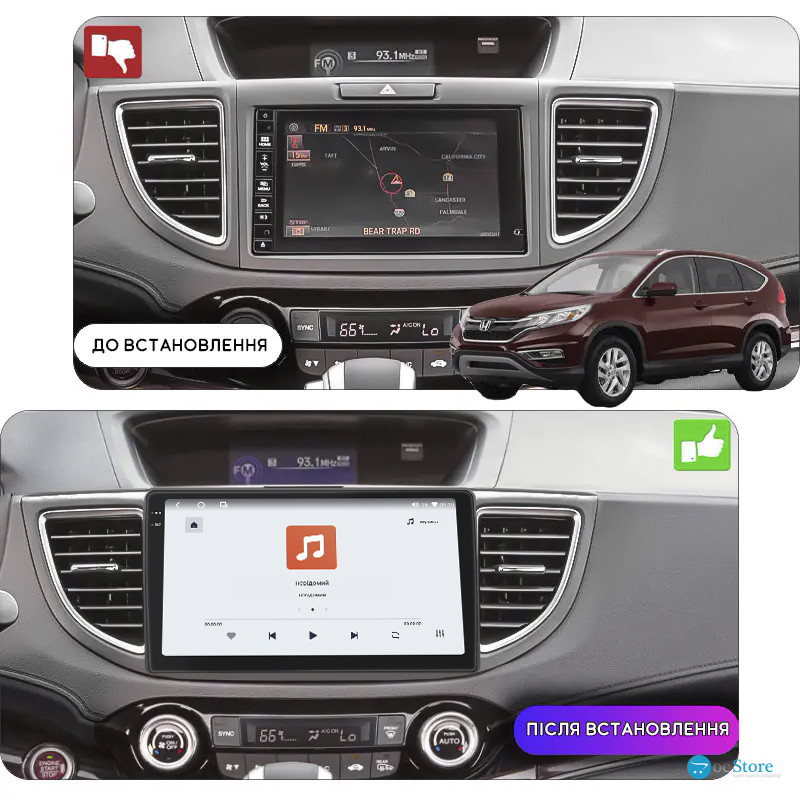 Штатная магнитола Lesko для Honda CR-V IV Рестайлинг 2014-2018 экран 10" 4/64 QLED CarPlay 4G Wi-Fi GPS 360 Prime