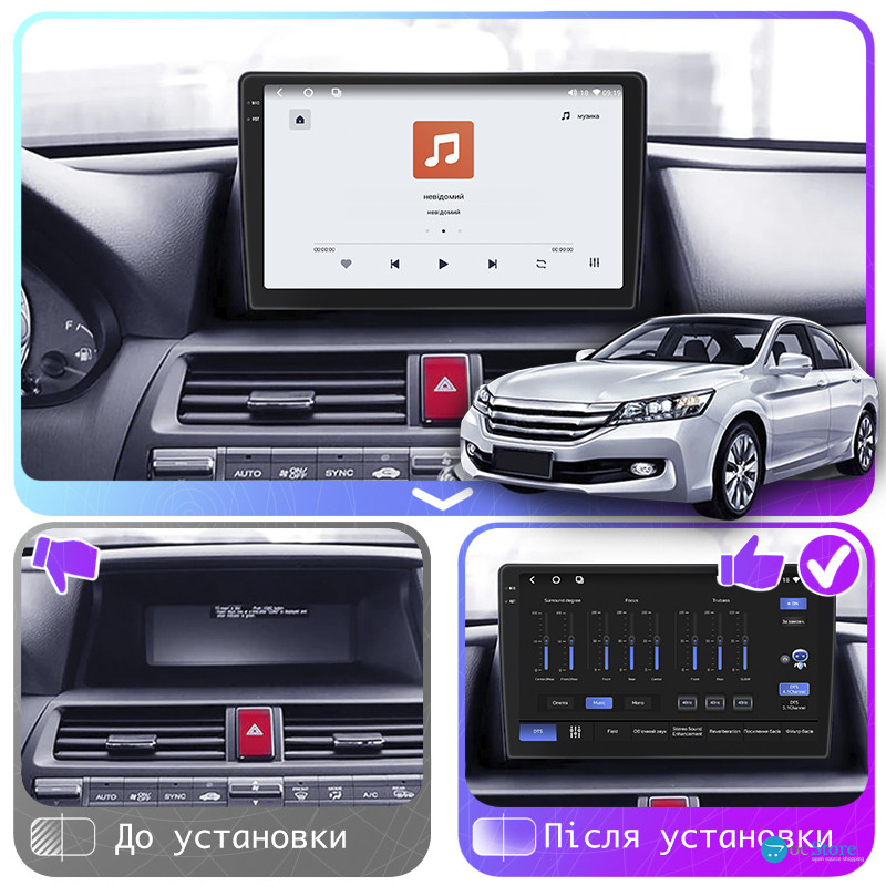 Штатная магнитола Lesko для Honda Crosstour I 2009-2012 экран 10" 4/64 QLED CarPlay 4G Wi-Fi GPS 360 Prime