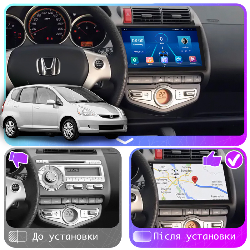 Штатная магнитола Lesko для Honda Fit I Auto AC 2001-2008 экран 9" 2/32Gb Wi-Fi GPS Base