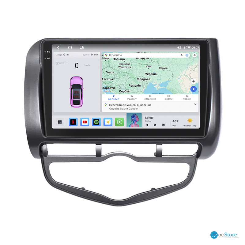 Штатная магнитола Lesko для Honda Fit I Auto AC 2001-2008 экран 9" 4/64 QLED CarPlay 4G Wi-Fi GPS 360 Prime