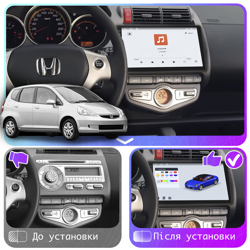 Штатная магнитола Lesko для Honda Fit I Auto AC 2001-2008 экран 9" 4/64 QLED CarPlay 4G Wi-Fi GPS 360 Prime