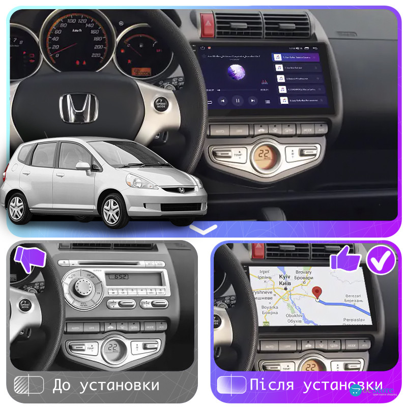 Штатная магнитола Lesko для Honda Fit I Auto AC 2001-2008 экран 9" 2/32Gb 4G Wi-Fi GPS Top