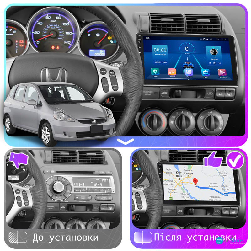 Штатная магнитола Lesko для Honda Fit I Manual AC 2001-2008 экран 9" 2/32Gb Wi-Fi GPS Base