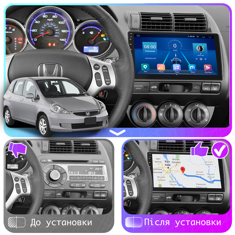 Штатная магнитола Lesko для Honda Fit I Manual AC 2001-2008 экран 9" 2/32Gb CarPlay 4G Wi-Fi GPS Prime
