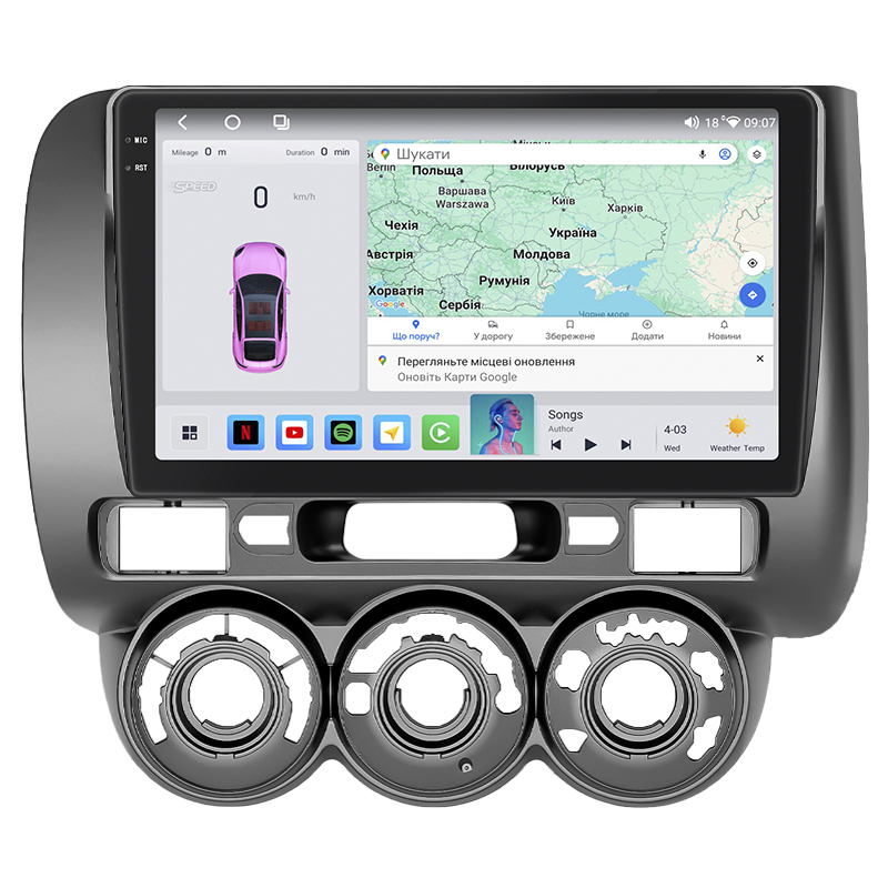 Штатная магнитола Lesko для Honda Fit I Manual AC 2001-2008 экран 9" 4/64 QLED CarPlay 4G Wi-Fi GPS 360 Prime