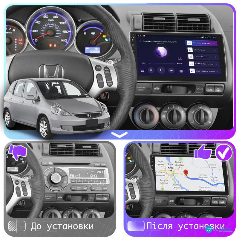 Штатная магнитола Lesko для Honda Fit I Manual AC 2001-2008 экран 9" 2/32Gb 4G Wi-Fi GPS Top