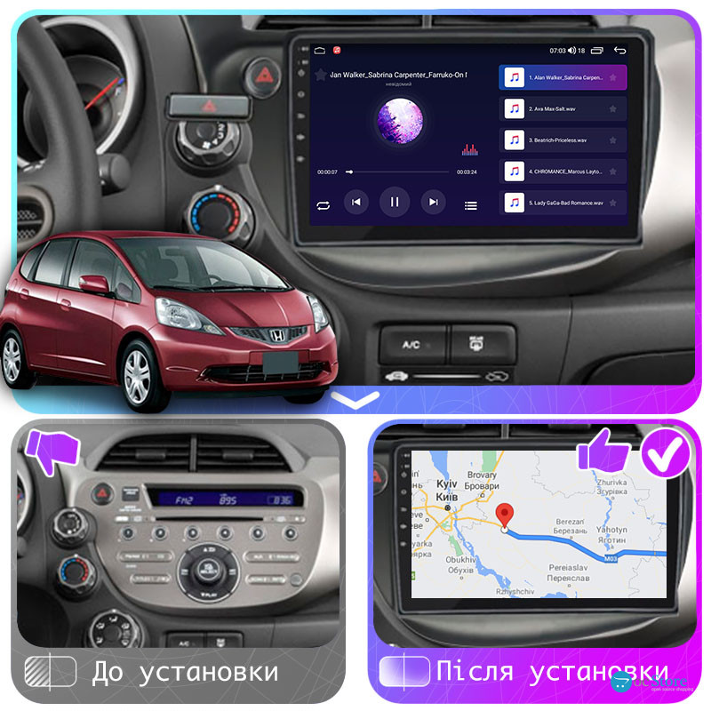 Штатная магнитола Lesko для Honda Fit II 2007-2014 экран 10" 2/32Gb CarPlay 4G Wi-Fi GPS Prime