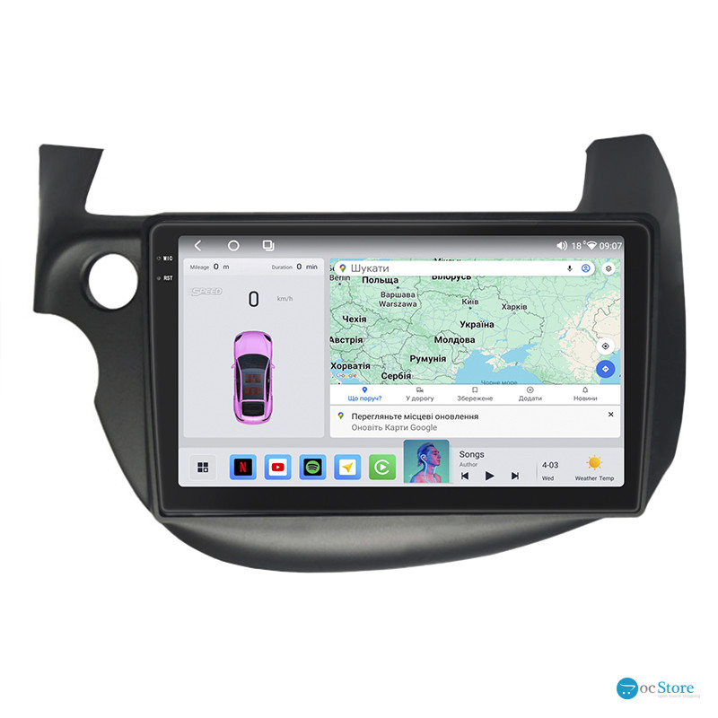 Штатная магнитола Lesko для Honda Fit II 2007-2014 экран 10" 4/64 QLED CarPlay 4G Wi-Fi GPS 360 Prime