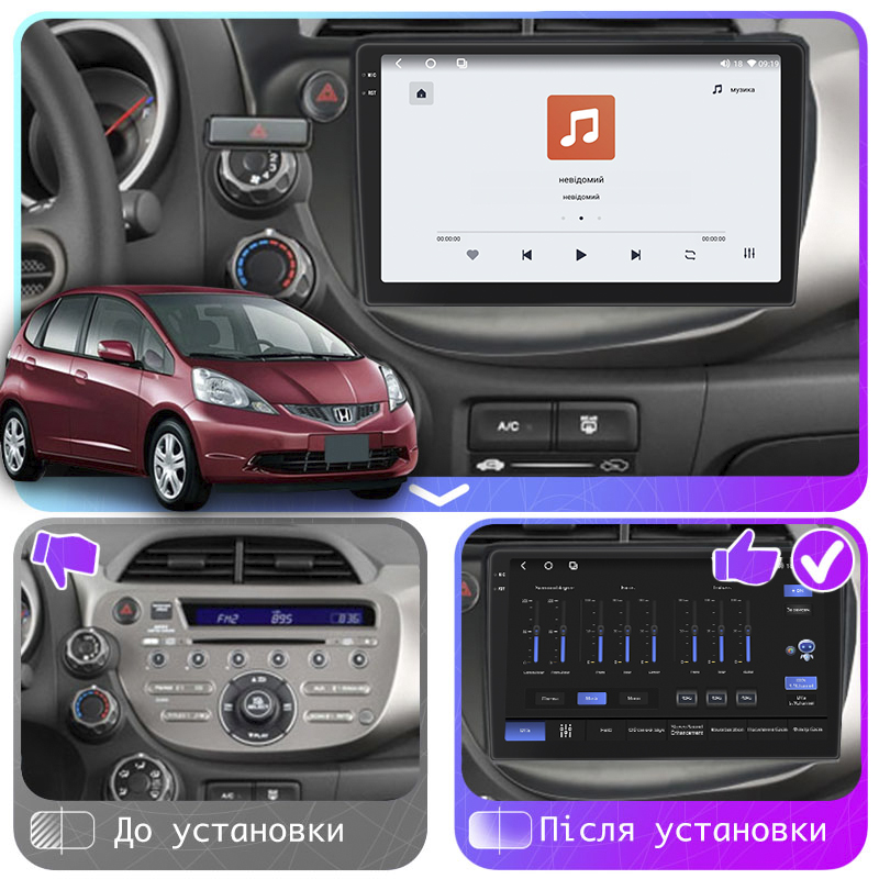 Штатная магнитола Lesko для Honda Fit II 2007-2014 экран 10" 4/64 QLED CarPlay 4G Wi-Fi GPS 360 Prime