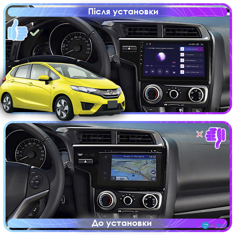 Штатная магнитола Lesko для Honda Fit III 2013-2017 экран 9" 2/32Gb CarPlay 4G Wi-Fi GPS Prime