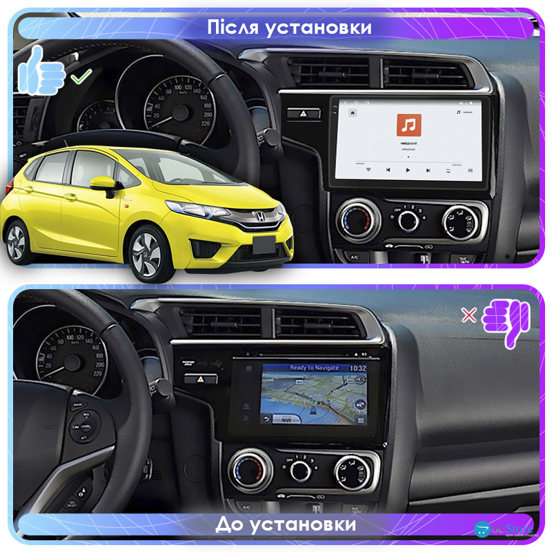 Штатная магнитола Lesko для Honda Fit III 2013-2017 экран 9" 4/64 QLED CarPlay 4G Wi-Fi GPS 360 Prime