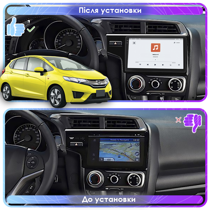 Штатная магнитола Lesko для Honda Fit III 2013-2017 экран 9" 4/64 QLED CarPlay 4G Wi-Fi GPS 360 Prime
