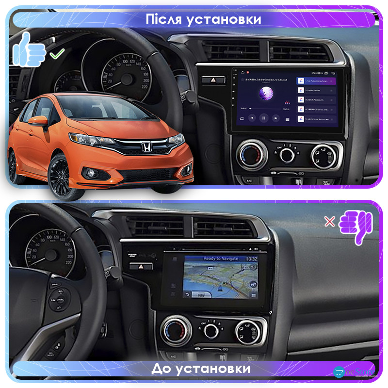 Штатная магнитола Lesko для Honda Fit III Рестайлинг 2017-2020 экран 9" 1/16Gb Wi-Fi GPS Base