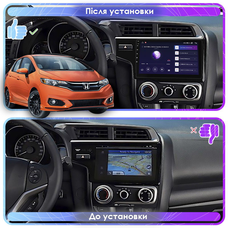 Штатная магнитола Lesko для Honda Fit III Рестайлинг 2017-2020 экран 9" 2/32Gb CarPlay 4G Wi-Fi GPS Prime