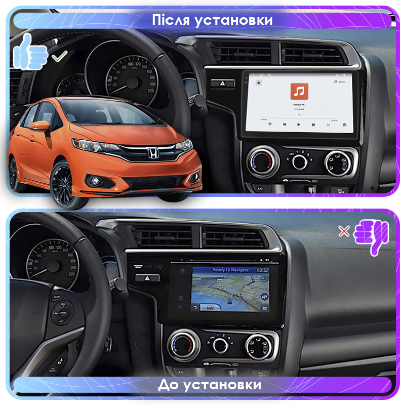 Штатная магнитола Lesko для Honda Fit III Рестайлинг 2017-2020 экран 9" 4/64 QLED CarPlay 4G Wi-Fi GPS 360 Prime