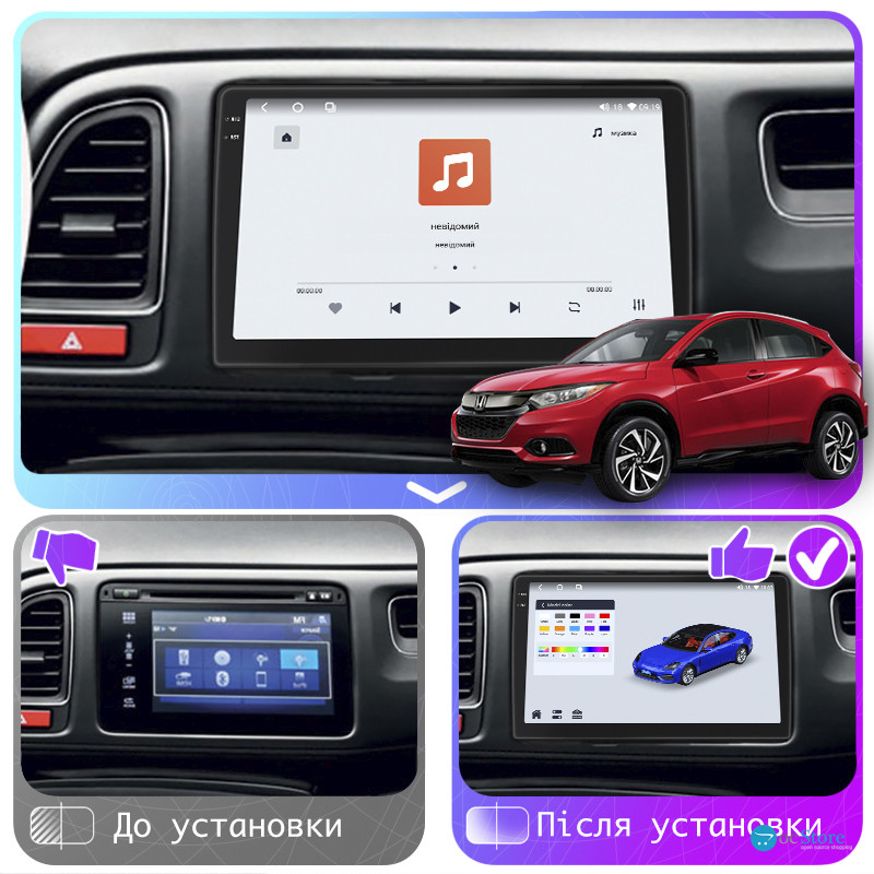 Штатная магнитола Lesko для Honda HR-V II 2013-2018 экран 9" 4/64 QLED CarPlay 4G Wi-Fi GPS 360 Prime