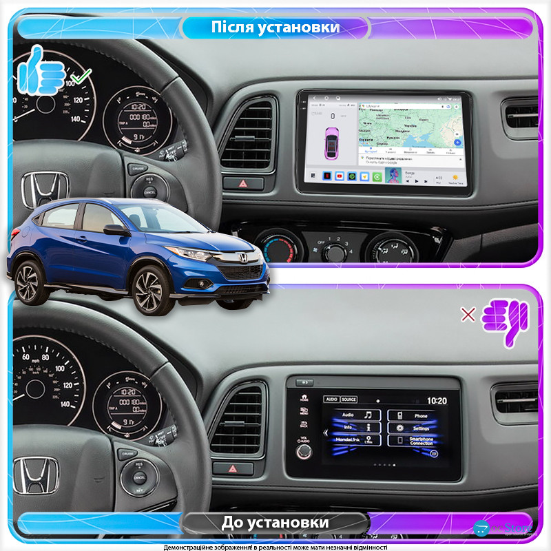Штатная магнитола Lesko для Honda HR-V II Рестайлинг 2018-н.в. экран 9" 4/64 QLED CarPlay 4G Wi-Fi GPS 360 Prime