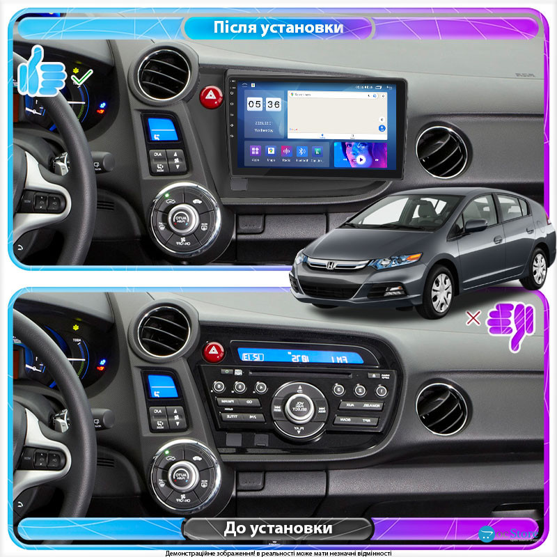 Штатная магнитола Lesko для Honda Insight II 2009-2011 экран 9" 2/32Gb CarPlay 4G Wi-Fi GPS Prime