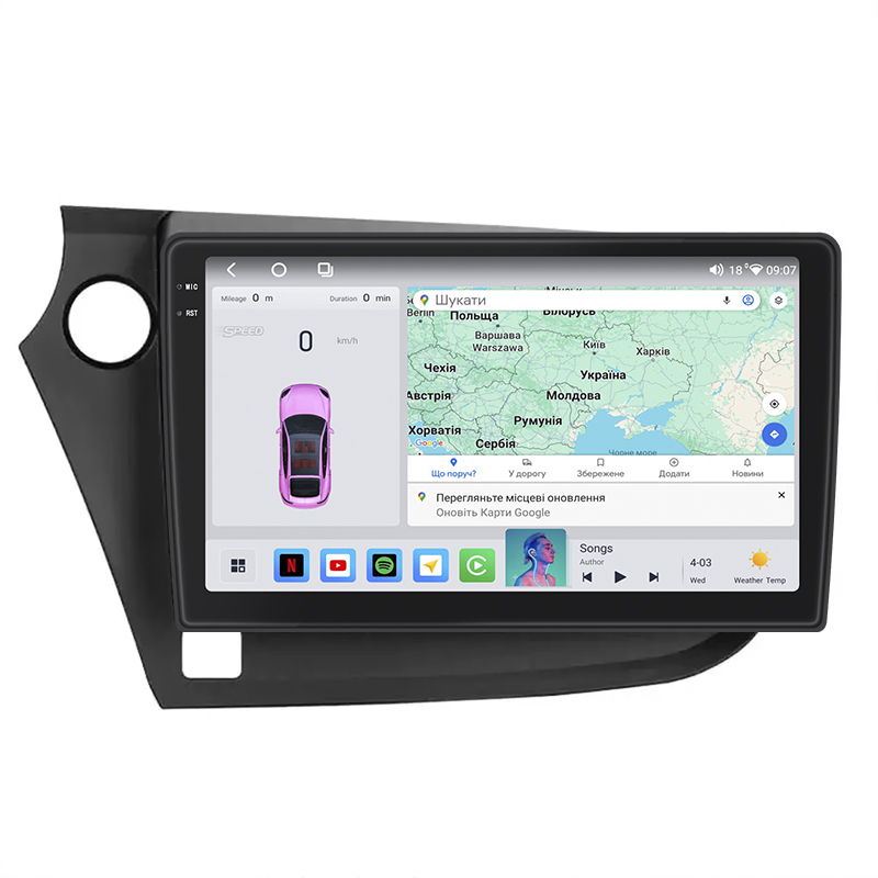 Штатная магнитола Lesko для Honda Insight II 2009-2011 экран 9" 4/64 QLED CarPlay 4G Wi-Fi GPS 360 Prime