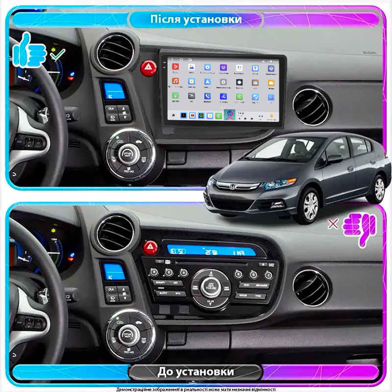 Штатная магнитола Lesko для Honda Insight II 2009-2011 экран 9" 4/64 QLED CarPlay 4G Wi-Fi GPS 360 Prime