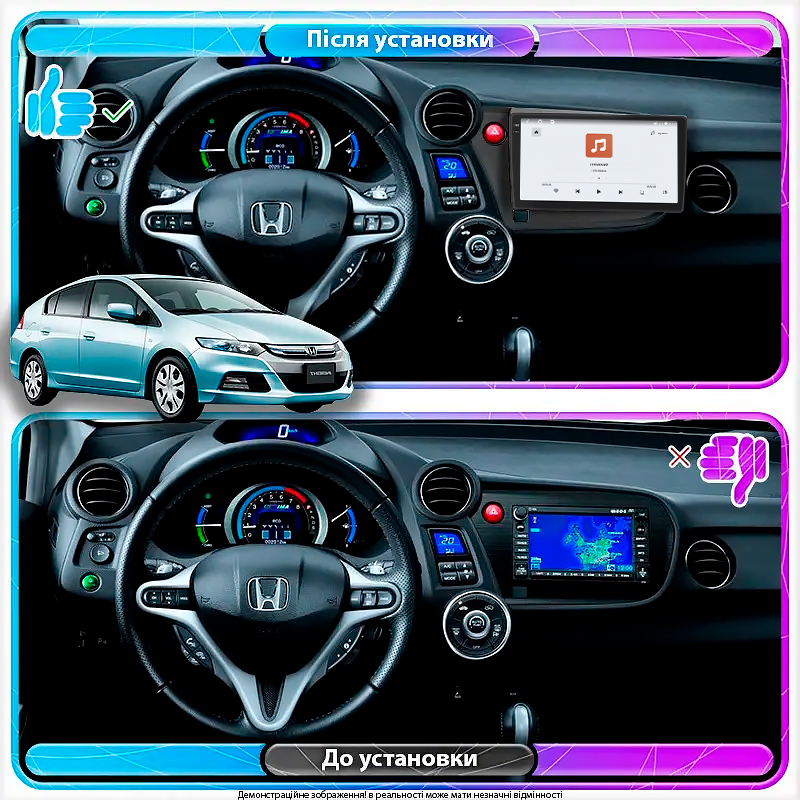 Штатная магнитола Lesko для Honda Insight II Рестайлинг 2011-2014 экран 9" 4/64 QLED CarPlay 4G Wi-Fi GPS 360 Prime