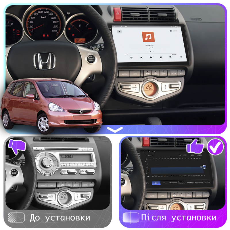 Штатная магнитола Lesko для Honda Jazz I 2001-2005 экран 9" 4/64 QLED CarPlay 4G Wi-Fi GPS 360 Prime