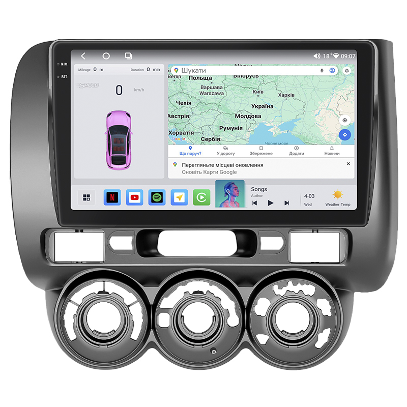 Штатная магнитола Lesko для Honda Jazz I Manual AC 2001-2005 экран 9" 4/64 QLED CarPlay 4G Wi-Fi GPS 360 Prime