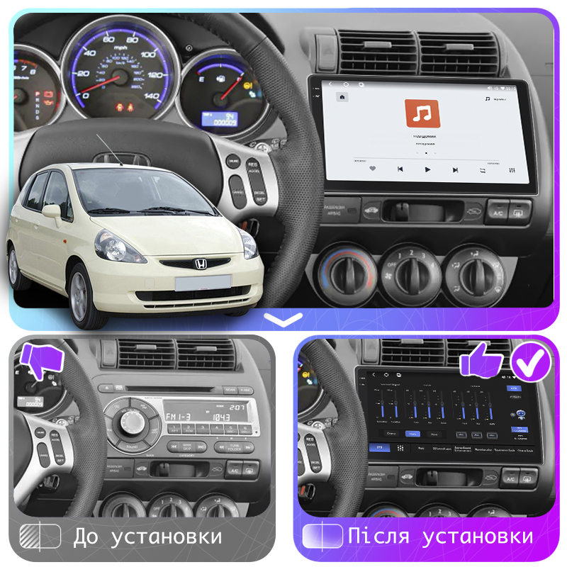 Штатная магнитола Lesko для Honda Jazz I Manual AC 2001-2005 экран 9" 4/64 QLED CarPlay 4G Wi-Fi GPS 360 Prime