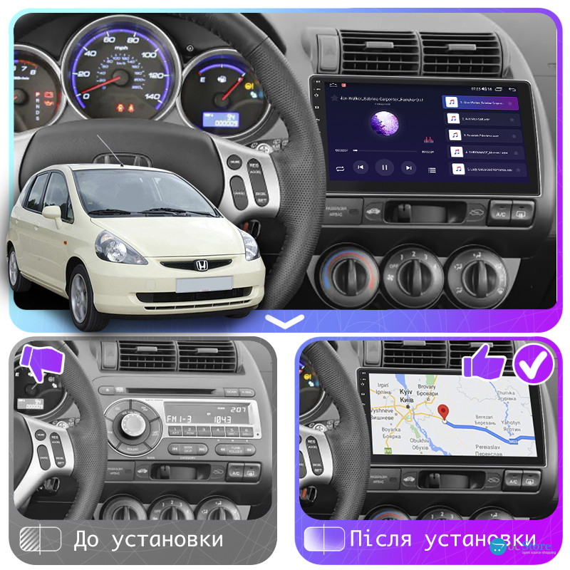 Штатная магнитола Lesko для Honda Jazz I Manual AC 2001-2005 экран 9" 2/32Gb 4G Wi-Fi GPS Top
