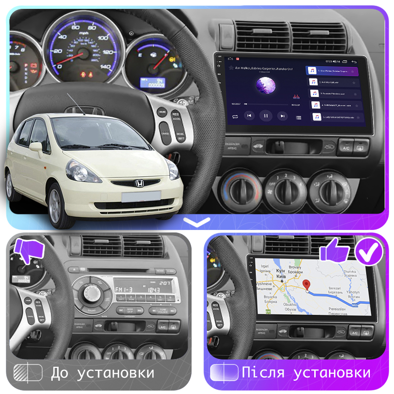 Штатная магнитола Lesko для Honda Jazz I Manual AC 2001-2005 экран 9" 4/64Gb 4G Wi-Fi GPS Top