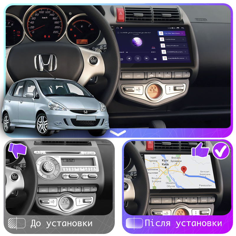 Штатная магнитола Lesko для Honda Jazz I Рестайлинг 2005-2008 экран 9" 2/32Gb CarPlay 4G Wi-Fi GPS Prime