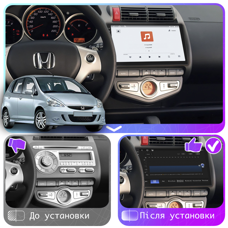 Штатная магнитола Lesko для Honda Jazz I Рестайлинг 2005-2008 экран 9" 4/64 QLED CarPlay 4G Wi-Fi GPS 360 Prime