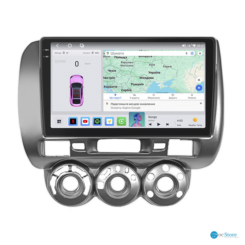 Штатная магнитола Lesko для Honda Jazz I Рестайлинг Manual AC 2005-2008 экран 9" 4/64 QLED CarPlay 4G Wi-Fi GPS 360 Prime