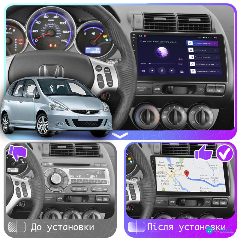 Штатная магнитола Lesko для Honda Jazz I Рестайлинг Manual AC 2005-2008 экран 9" 6/128Gb 4G Wi-Fi GPS Top