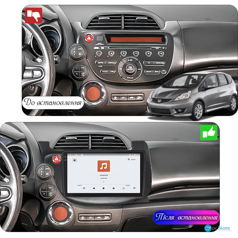 Штатная магнитола Lesko для Honda Jazz II 2008-2010 экран 10" 4/64 QLED CarPlay 4G Wi-Fi GPS 360 Prime