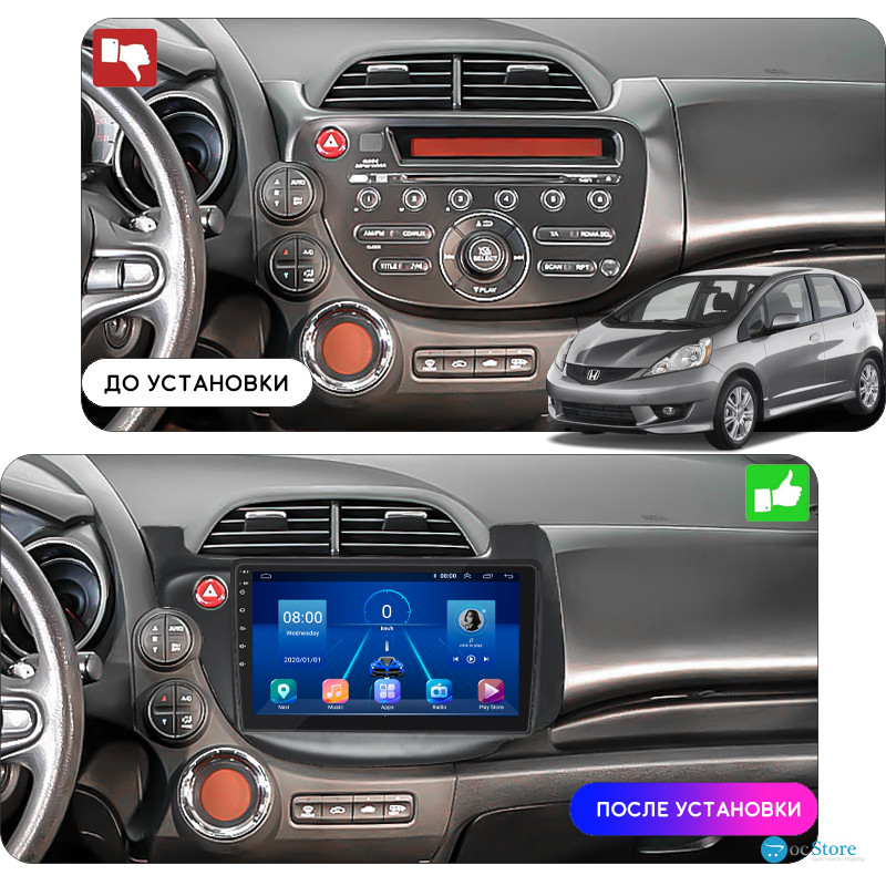 Штатная магнитола Lesko для Honda Jazz II 2008-2010 экран 10" 4/32Gb 4G Wi-Fi GPS Top