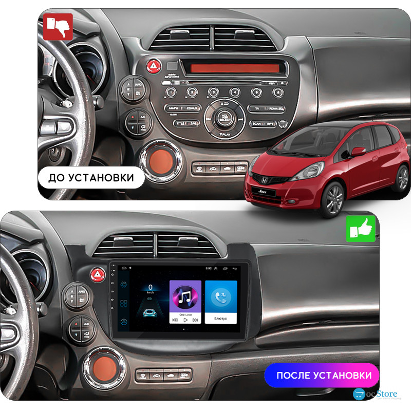Штатная магнитола Lesko для Honda Jazz II Рестайлинг 2011-2014 экран 10" 1/16Gb Wi-Fi GPS Base