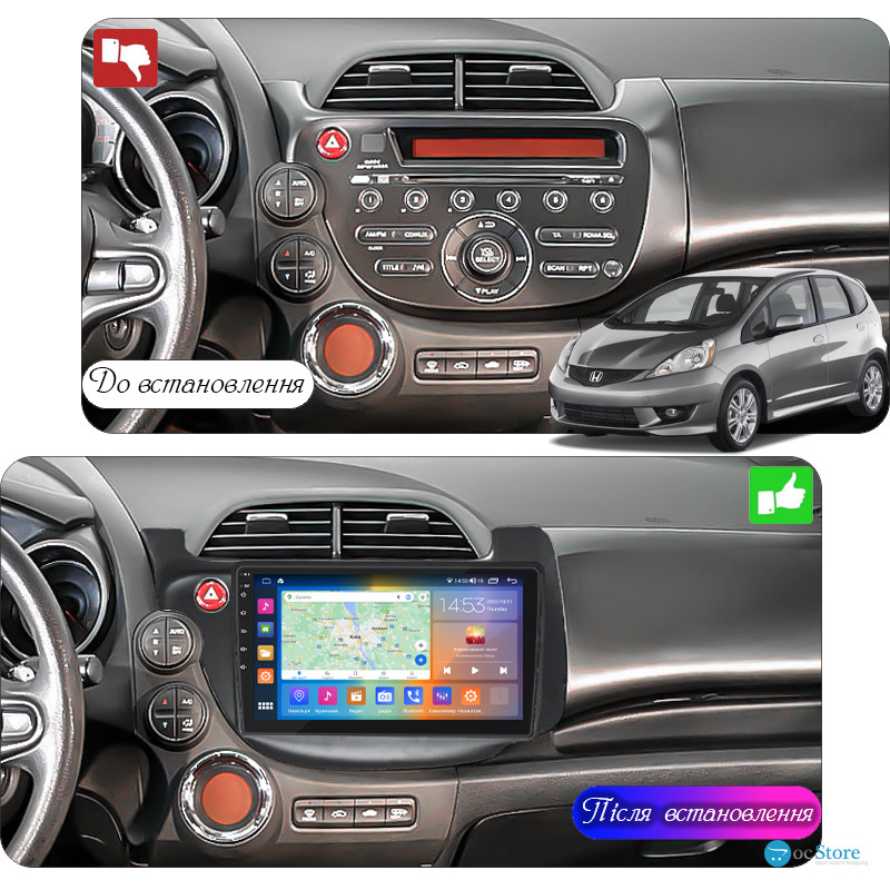 Штатная магнитола Lesko для Honda Jazz II Рестайлинг 2011-2014 экран 10" 4/64Gb CarPlay 4G Wi-Fi GPS Prime