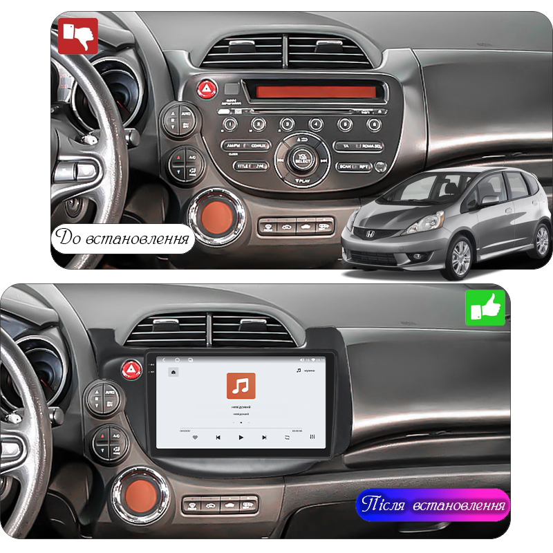 Штатная магнитола Lesko для Honda Jazz II Рестайлинг 2011-2014 экран 10" 4/64 QLED CarPlay 4G Wi-Fi GPS 360 Prime